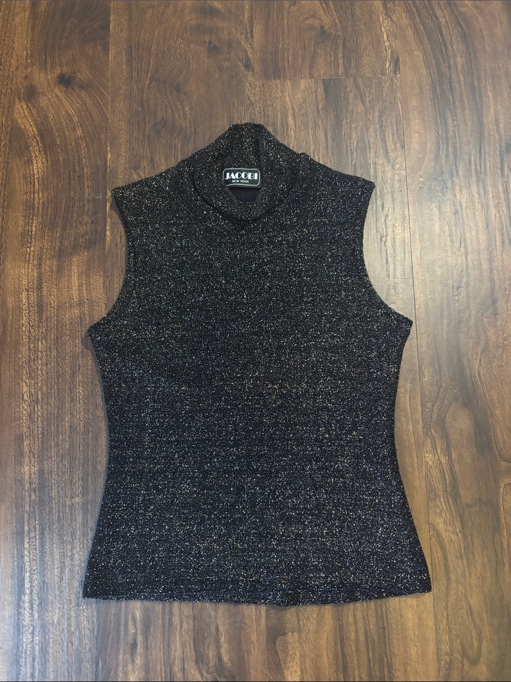 Jacobi New York Black Gold Shimmer Mock Neck Tank